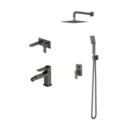 Zestaw Omnires Slide zestaw prysznicowy podtynkowy z deszczownicą, baterią umywalkową podtynkową i baterią bidetową grafit (SL7715GR, SYSSL12GR, SL7720GR)
