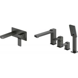 Zestaw Omnires Slide bateria wannowo-prysznicowa 4-otworowa i bateria umywalkowa podtynkowa grafit (SL7715GR, SL7732GR)