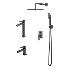 Zestaw Omnires Slide zestaw prysznicowy podtynkowy z deszczownicą, baterią umywalkową wysoką i baterią bidetową grafit (SL7712GR, SYSSL12GR, SL7720GR)