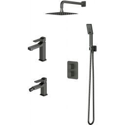 Zestaw Omnires Slide zestaw prysznicowy podtynkowy termostatyczny z deszczownicą, baterią umywalkową i baterią bidetową grafit (SL7710GR, SYSSL11GR, SL7720GR)