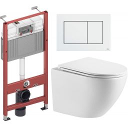 Zestaw Omnires Ottawa miska WC z deską wolnoopadającą i stelaż podtynkowy Tece Base z przyciskiem spłukującym Now białym (OTTAWAMWBP, 9400407, 9240400)