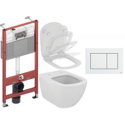 Zestaw Ideal Standard Tesi miska WC z deską wolnoopadającą i stelaż podtynkowy Tece Base z przyciskiem spłukującym Now białym (T007901, T352701, 9400407, 9240400)