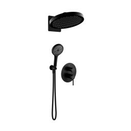 Oltens Rann zestaw bateria wannowo-prysznicowa podtynkowa z deszczownicą Regna i słuchawką 3-funkcyjną Luva EasyClick czarny mat 36073300