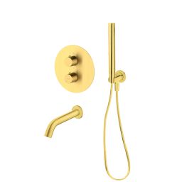 Zestaw Oltens Katla zestaw wannowo-prysznicowy podtynkowy termostatyczny złoto szczotkowane 36610810