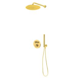 Zestaw Oltens Onega bateria podtynkowa termostatyczna z deszczownicą 30 cm Vindel i kompletem prysznicowym Ume złoto szczotkowane 36617810