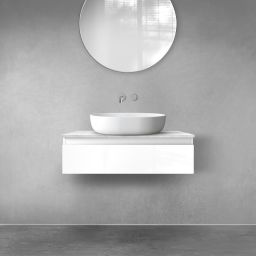 Zestaw Oltens Vernal szafka 80 cm podumywalkowa wisząca z blatem Tera biały połysk/jasny marmur 68707000