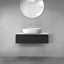 Zestaw Oltens Vernal szafka 80 cm podumywalkowa wisząca z blatem Tera czarny mat/jasny marmur 68707300