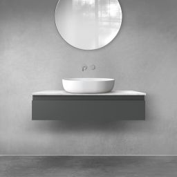 Zestaw Oltens Vernal szafka 100 cm podumywalkowa wisząca z blatem Tera grafit mat/jasny marmur 68708400