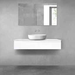 Zestaw Oltens Vernal szafka 120 cm podumywalkowa wisząca z blatem Tera biały połysk/jasny marmur 68709000