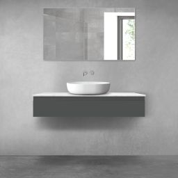 Zestaw Oltens Vernal szafka 120 cm podumywalkowa wisząca z blatem Tera grafit mat/jasny marmur 68709400