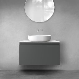 Zestaw Oltens Vernal szafka 80 cm podumywalkowa wisząca z blatem Tera grafit mat/jasny marmur 68711400