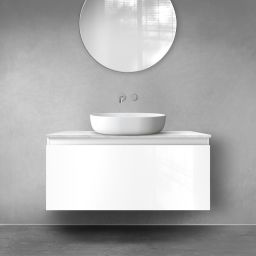 Zestaw Oltens Vernal szafka 100 cm podumywalkowa wisząca z blatem Tera biały połysk/jasny marmur 68712000