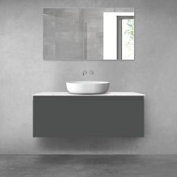 Zestaw Oltens Vernal szafka 120 cm podumywalkowa wisząca z blatem Tera grafit mat/jasny marmur 68713400