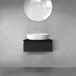 Zestaw Oltens Vernal szafka 60 cm podumywalkowa wisząca z blatem Tera czarny mat/czarny marmur 68714300