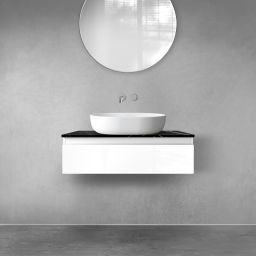 Zestaw Oltens Vernal szafka 80 cm podumywalkowa wisząca z blatem Tera biały połysk/czarny marmur 68715000