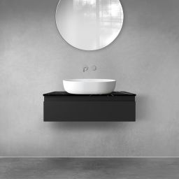 Zestaw Oltens Vernal szafka 80 cm podumywalkowa wisząca z blatem Tera czarny mat/czarny marmur 68715300