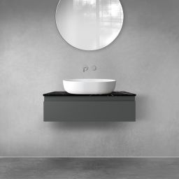 Zestaw Oltens Vernal szafka 80 cm podumywalkowa wisząca z blatem Tera grafit mat/czarny marmur 68715400