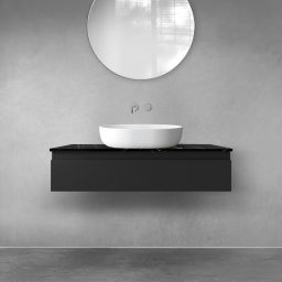 Zestaw Oltens Vernal szafka 100 cm podumywalkowa wisząca z blatem Tera czarny mat/czarny marmur 68716300