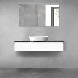 Zestaw Oltens Vernal szafka 120 cm podumywalkowa wisząca z blatem Tera biały połysk/czarny marmur 68717000