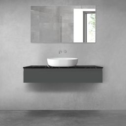 Zestaw Oltens Vernal szafka 120 cm podumywalkowa wisząca z blatem Tera grafit mat/czarny marmur 68717400
