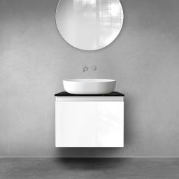 Zestaw Oltens Vernal szafka 60 cm podumywalkowa wisząca z blatem Tera biały połysk/czarny marmur 68718000