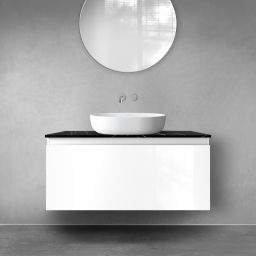 Zestaw Oltens Vernal szafka 100 cm podumywalkowa wisząca z blatem Tera biały połysk/czarny marmur 68720000