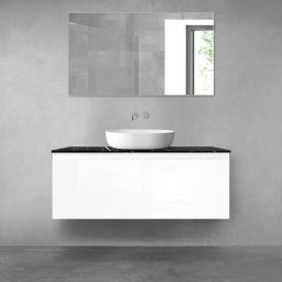 Zestaw Oltens Vernal szafka 120 cm podumywalkowa wisząca z blatem Tera biały połysk/czarny marmur 68721000