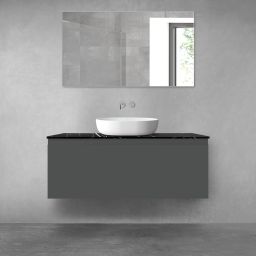 Zestaw Oltens Vernal szafka 120 cm podumywalkowa wisząca z blatem Tera grafit mat/czarny marmur 68721400