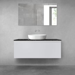 Zestaw Oltens Vernal szafka 120 cm podumywalkowa wisząca z blatem Tera szary mat/czarny marmur 68721700