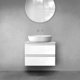 Zestaw Oltens Vernal szafka 60 cm podumywalkowa wisząca z blatem Tera biały połysk/jasny marmur 68722000