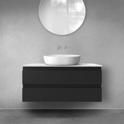 Zestaw Oltens Vernal szafka 100 cm podumywalkowa wisząca z blatem Tera czarny mat/jasny marmur 68724300