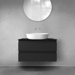 Zestaw Oltens Vernal szafka 80 cm podumywalkowa wisząca z blatem Tera czarny mat/czarny marmur 68726300