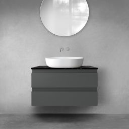 Zestaw Oltens Vernal szafka 80 cm podumywalkowa wisząca z blatem Tera grafit mat/czarny marmur 68726400