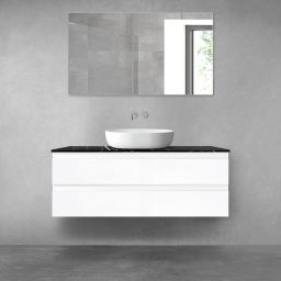 Zestaw Oltens Vernal szafka 120 cm podumywalkowa wisząca z blatem Tera biały połysk/czarny marmur 68729000