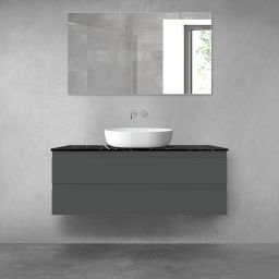 Zestaw Oltens Vernal szafka 120 cm podumywalkowa wisząca z blatem Tera grafit mat/czarny marmur 68729400