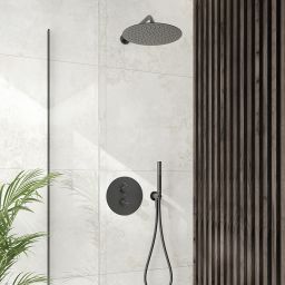 Zestaw Oltens Katla bateria podtynkowa termostatyczna z deszczownicą 30 cm Vindel i kompletem prysznicowym Ume grafit 36608400
