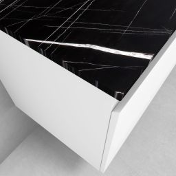 Zestaw Oltens Vernal szafka 100 cm podumywalkowa wisząca z blatem Tera biały połysk/czarny marmur 68720000