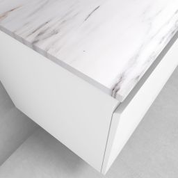 Zestaw Oltens Vernal szafka 100 cm podumywalkowa wisząca z blatem Tera biały połysk/jasny marmur 68712000