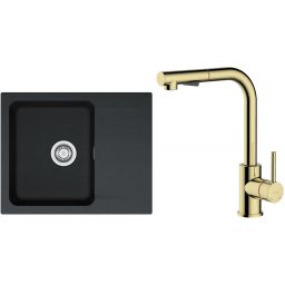Zestaw Franke Orion OID 611-62 zlewozmywak 62x50 cm z baterią kuchenną Oltens Myvat onyx/złoty połysk (1140286441, 35205800)