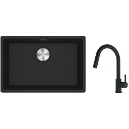 Franke Maris MRG 110-52 zlewozmywak 52x40 cm Fragranite z baterią kuchenną Lina czarny mat (1250687252, 1150626053)