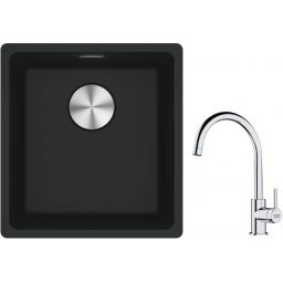 Franke Maris MRG 110-37 zlewozmywak 40x37 cm Fragranite czarny mat z baterią kuchenną Lina chrom (1250687248, 1150693228)