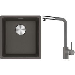 Franke Maris MRG 110-37 zlewozmywak granitowy 43x40 cm łupkowy szary z baterią kuchenną Sirius Side chrom (1250716374, 1150668280)