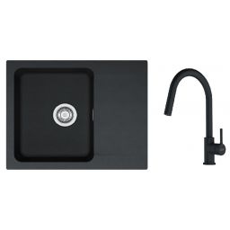 Zestaw Franke Orion zlewozmywak granitowy 62x50 cm z baterią kuchenną Lina Pull-Out onyx/czarny mat (1140286441, 1150626053)