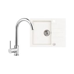 Zestaw Alveus Rock zlewozmywak granitowy 30S biały z bateria kuchenną Deante Aster chrom (1213011, BCA062M)