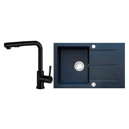 Berg Hobart zlewozmywak granitowy 78x50 cm z baterią kuchenną Porta onyx metalik/czarny mat (130231PH, BRQ1411)