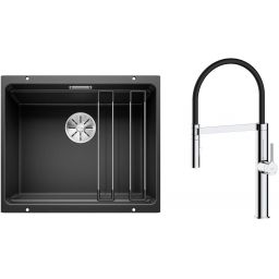 Zestaw Blanco Etagon 500-U zlewozmywak granitowy 53x46 cm z baterią kuchenną Oltens Borga czarny mat/chrom (35207100, 525887)