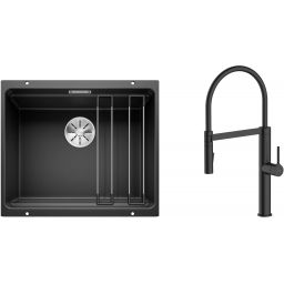 Zestaw Blanco Etagon 500-U zlewozmywak granitowy 53x46 cm z baterią kuchenną Oltens Borga czarny mat (35207300, 525887)