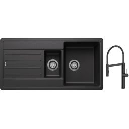 Blanco Legra 6 S zlewozmywak 100x50 cm z Silgranit antracyt z Oltens Borga bateria kuchenna stojąca z wyciąganą wylewką czarny mat (522207;35207300)