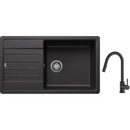 Blanco Legra XL 6 S zlewozmywak 86x50 cm z Silgranit antracyt z Oltens Litla bateria kuchenna stojąca czarny mat (523326; 35204300)