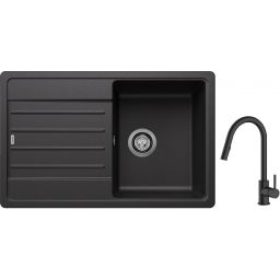 Blanco Legra 45 S zlewozmywak 78x50 cm Silgranit antracyt z Oltens Litla bateria kuchenna stojąca czarny mat (522201; 35204300)